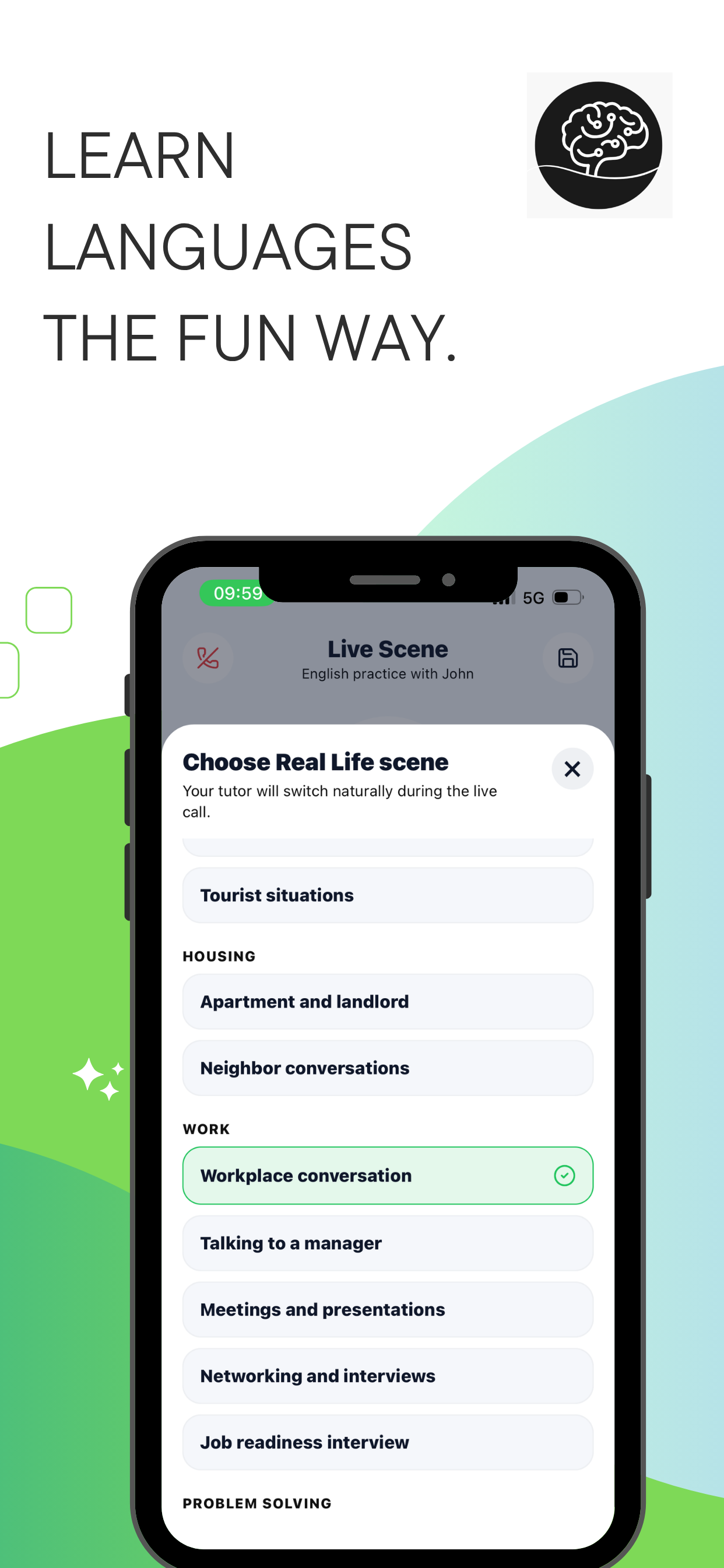Live speaking practice with AI tutor and caption guidance